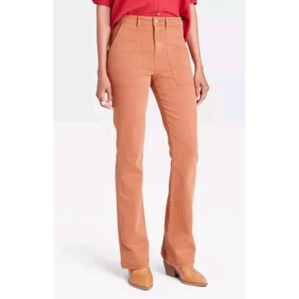 Knox Rose Jeans Women's High Rise Bootcut Burnt Orange Pockets Stretch Cotton  6